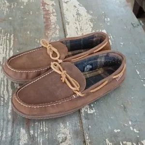 L.L.Bean mens suede loafer slippers plaid insole 8 M 212164