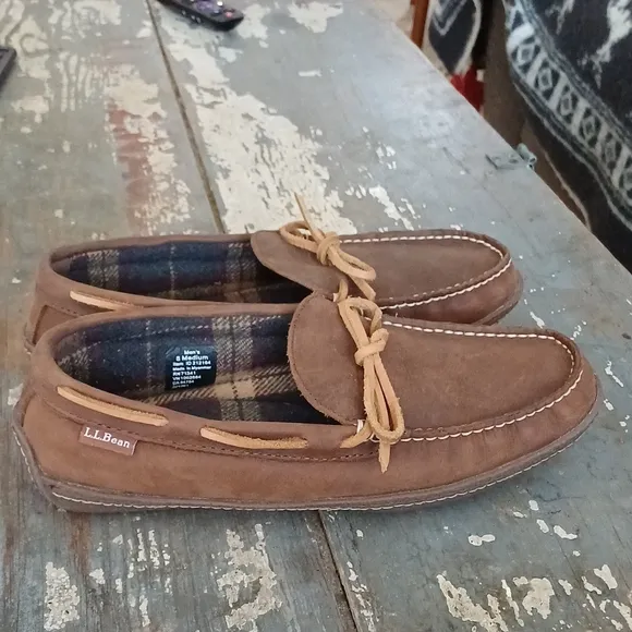 L.L.Bean mens suede loafer slippers plaid insole 8 M 212164