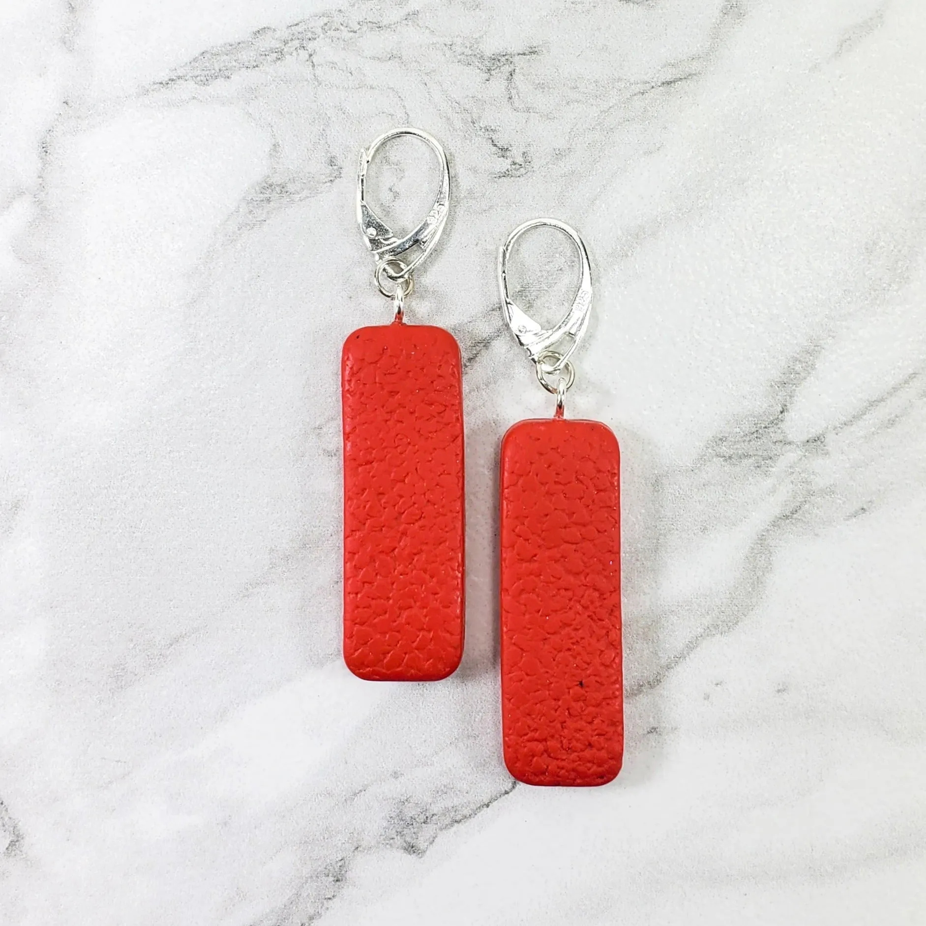 Long Regtangle Dangle Earring - Large - Red
