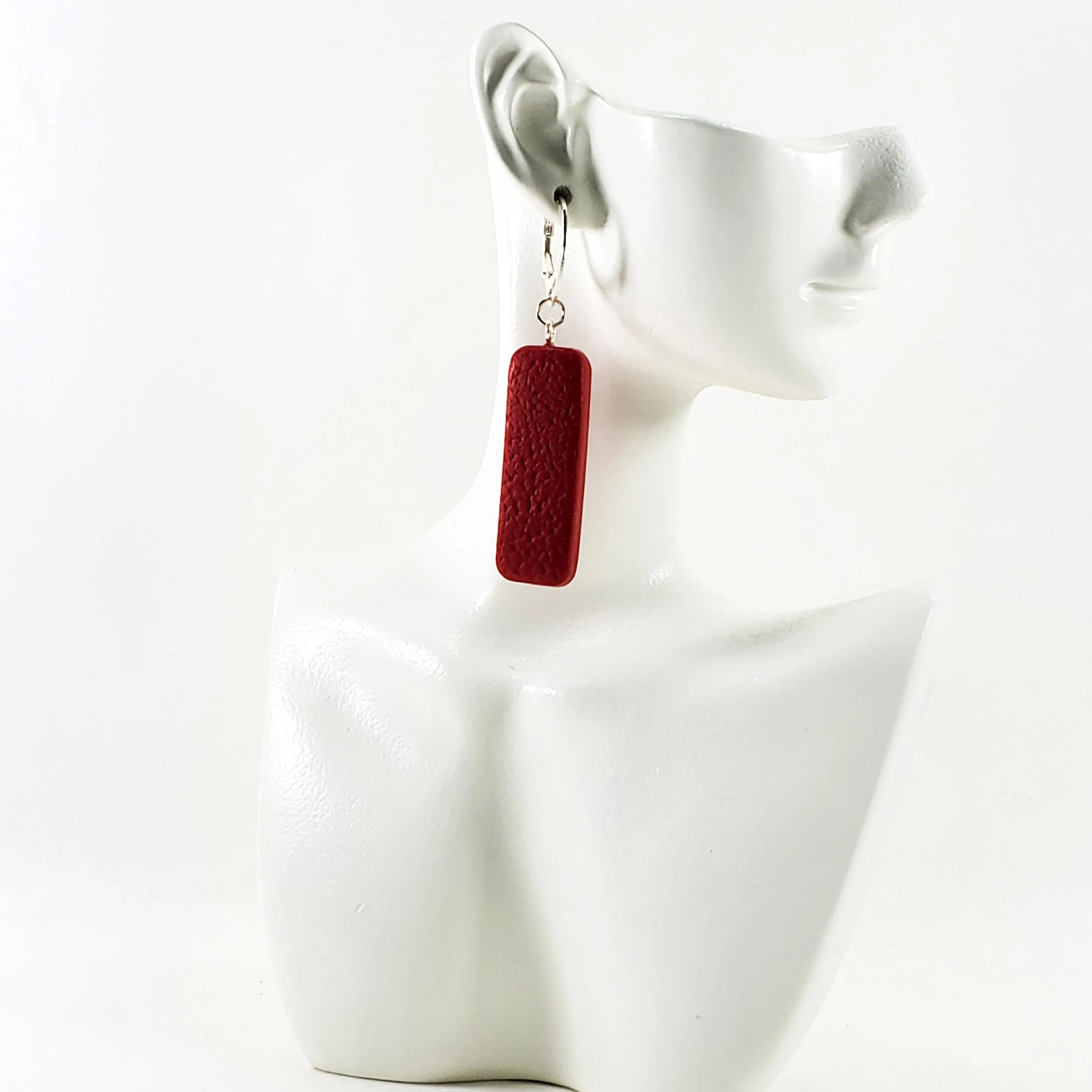 Long Regtangle Dangle Earring - Large - Red