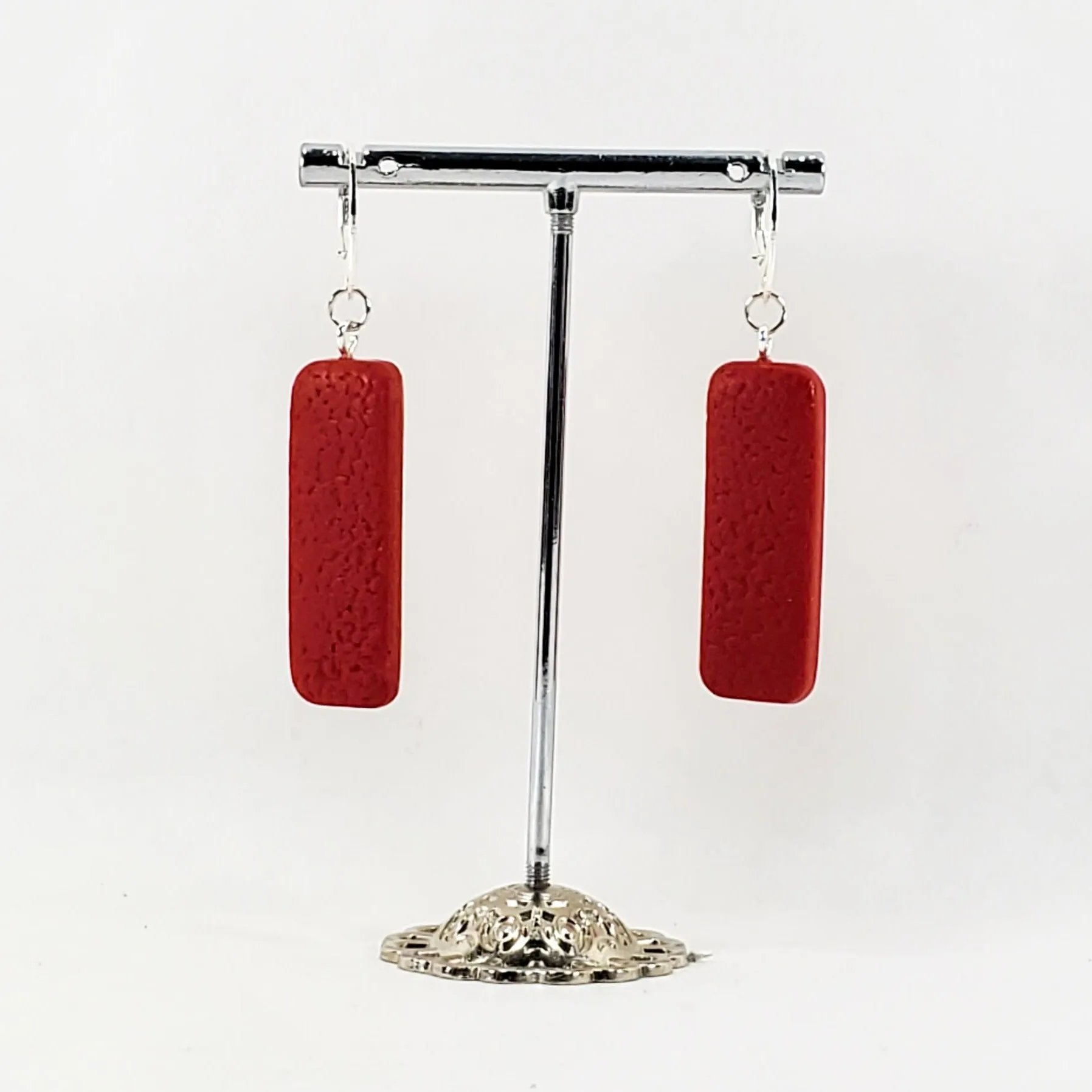 Long Regtangle Dangle Earring - Large - Red