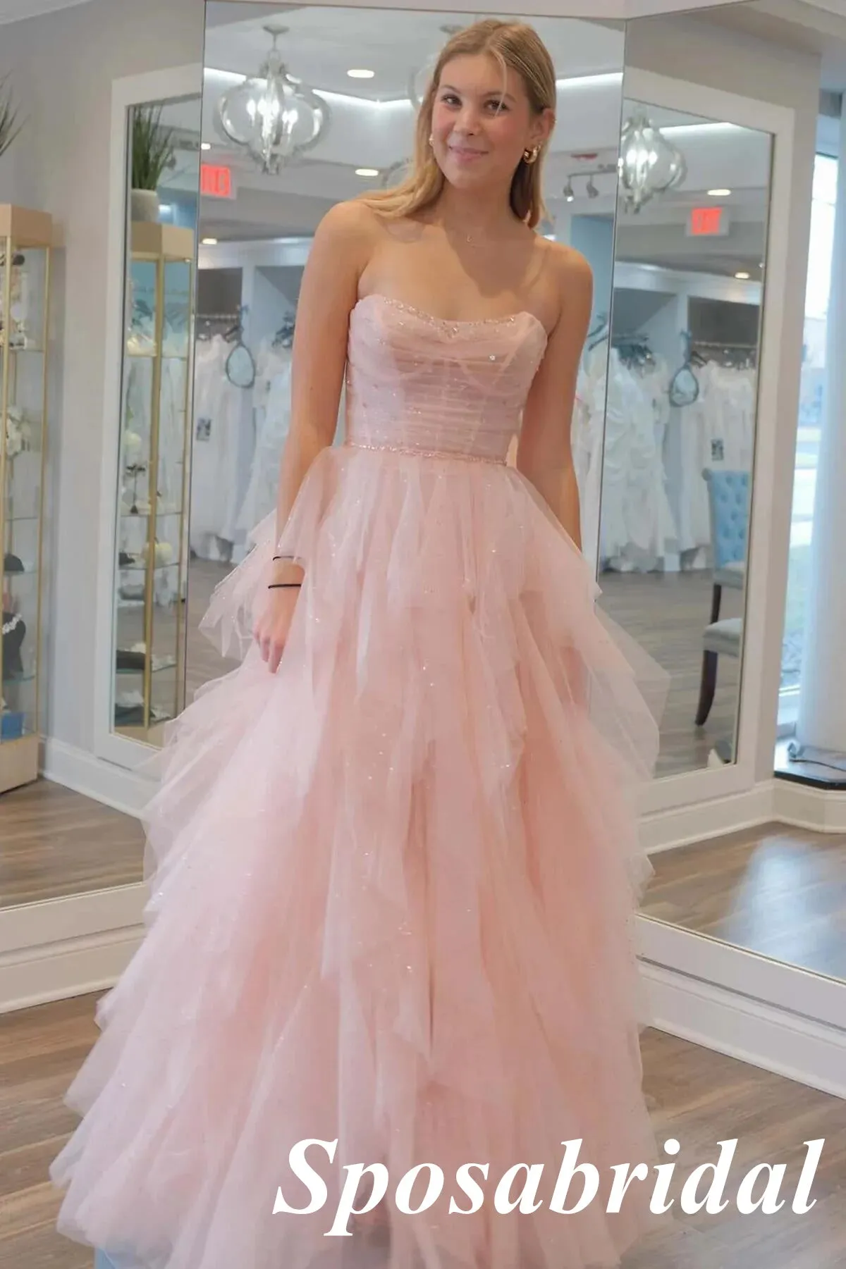 Lovely Pink Tulle Sweetheart A-Line Long Prom Dresses, PD3823