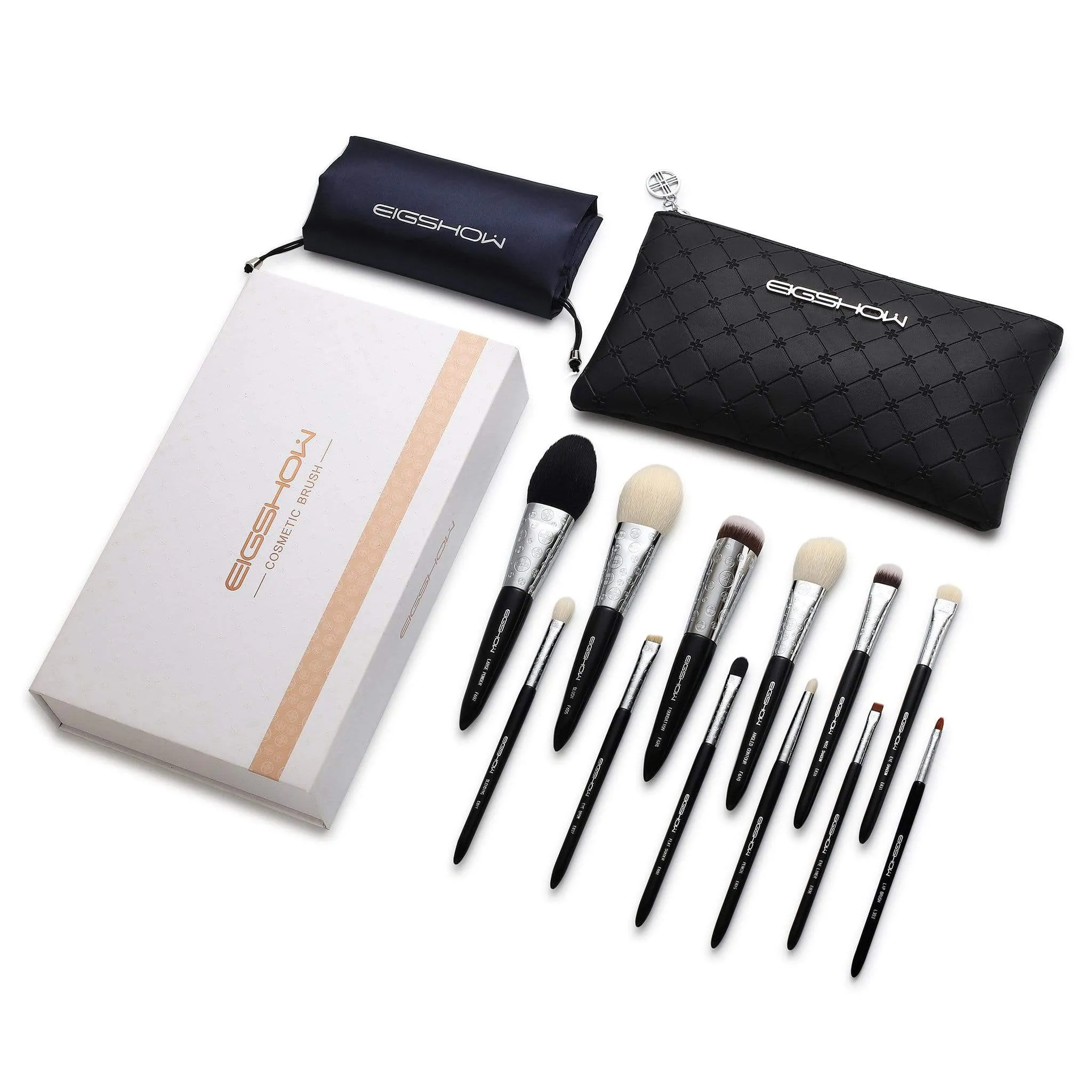 LUXE SERIES 12 PCS CLASSIC MAKEUP BRUSH KIT - BRIGHT SILVER