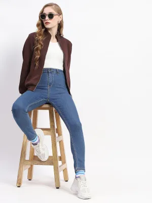 Madame Mock Neck Brown Cotton Sweatshirt