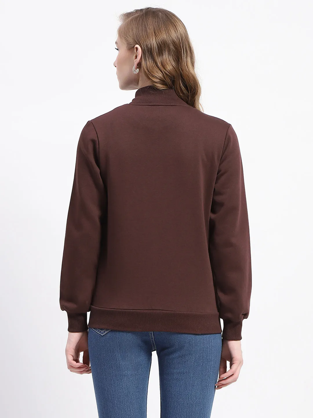 Madame Mock Neck Brown Cotton Sweatshirt