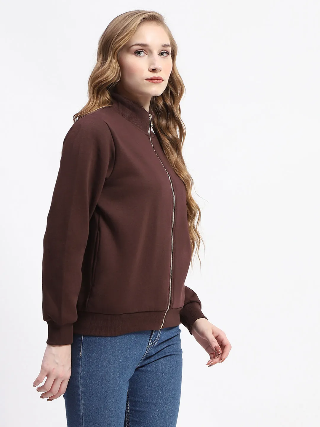 Madame Mock Neck Brown Cotton Sweatshirt
