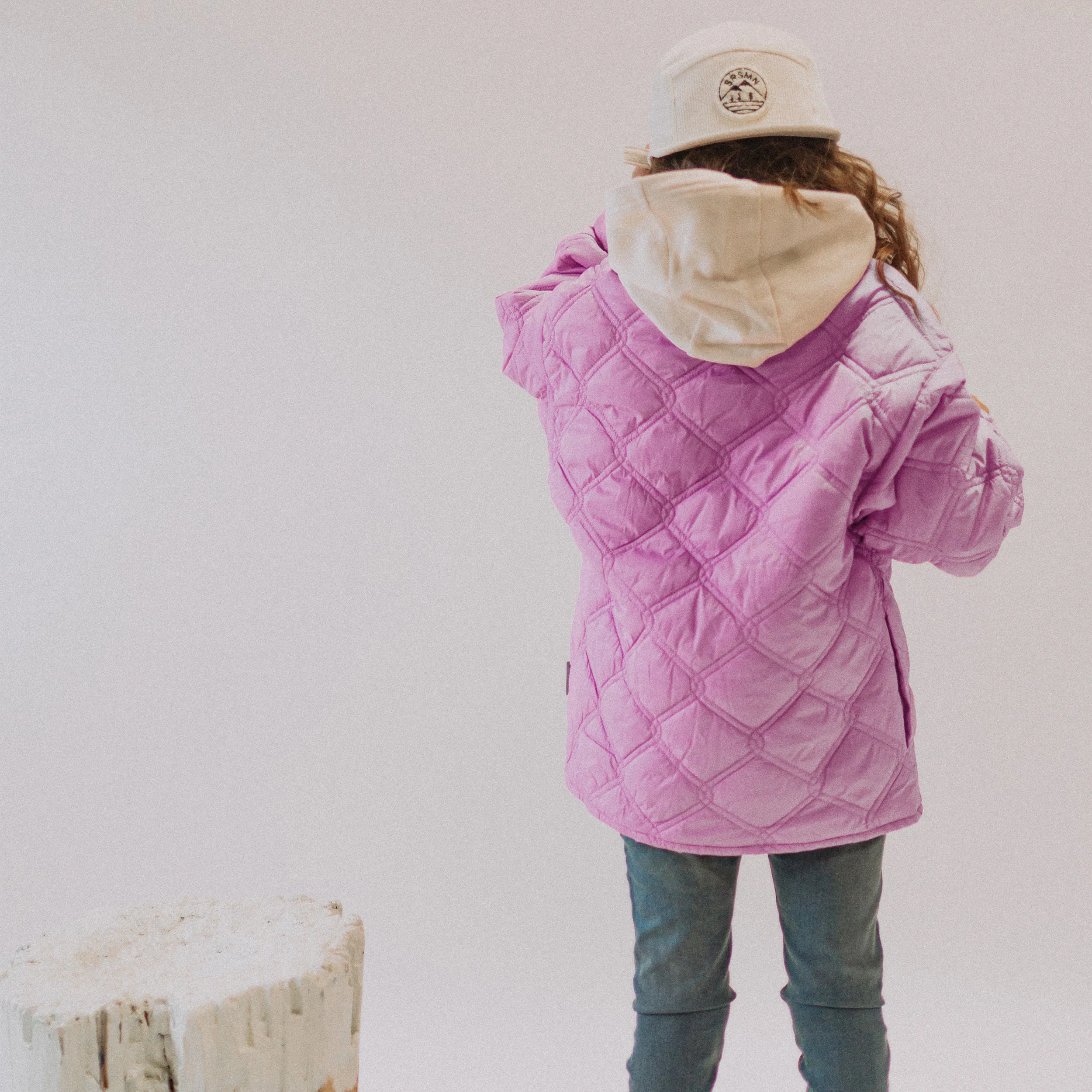 Manteau mauve rosé matelassé en nylon, enfant || Pink purple quilted nylon coat, child