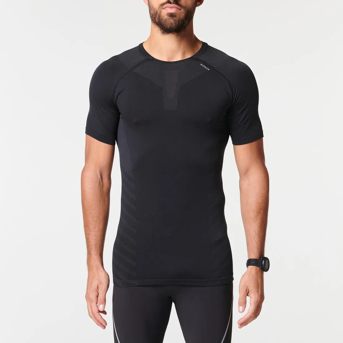 Men's Running Seamless T-shirt Kiprun Run 500 Comfort Skin Black