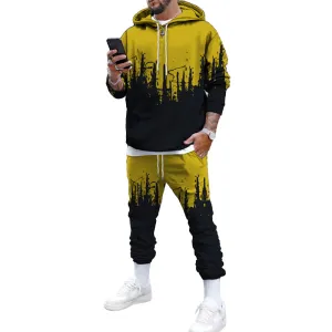 Men's Stylish Print Long Sleeve Hoodie and Sweatpants 2 Piece Sets