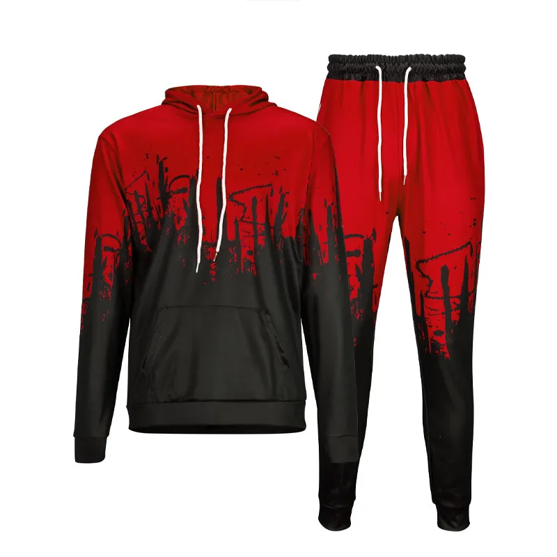 Men's Stylish Print Long Sleeve Hoodie and Sweatpants 2 Piece Sets