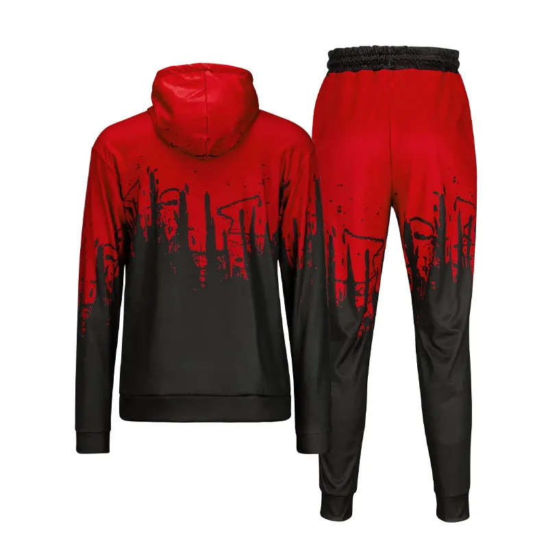 Men's Stylish Print Long Sleeve Hoodie and Sweatpants 2 Piece Sets