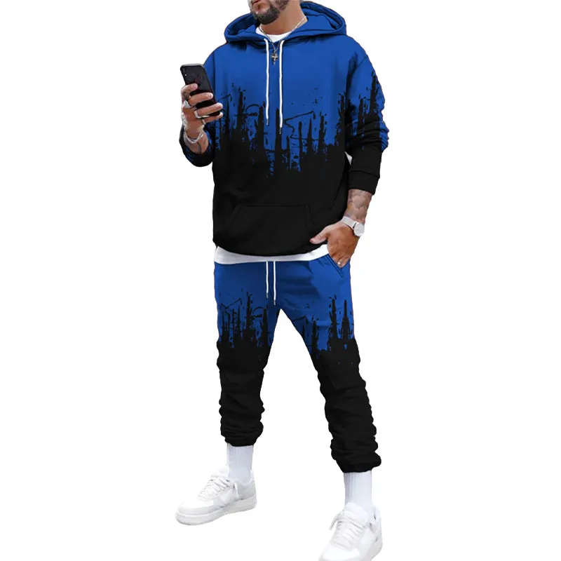 Men's Stylish Print Long Sleeve Hoodie and Sweatpants 2 Piece Sets