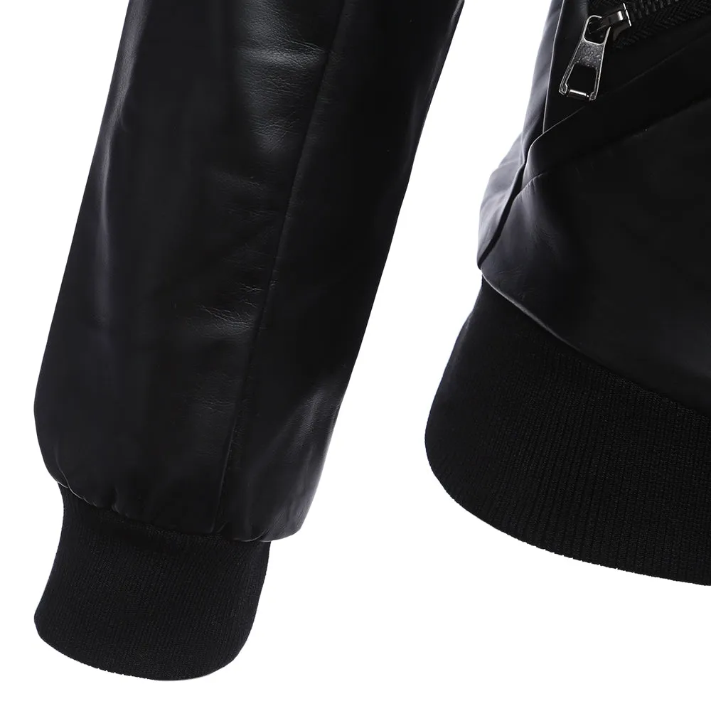 Men's Stylish Zipper Design Stand Collar Warm Slim Fit Leather Coat