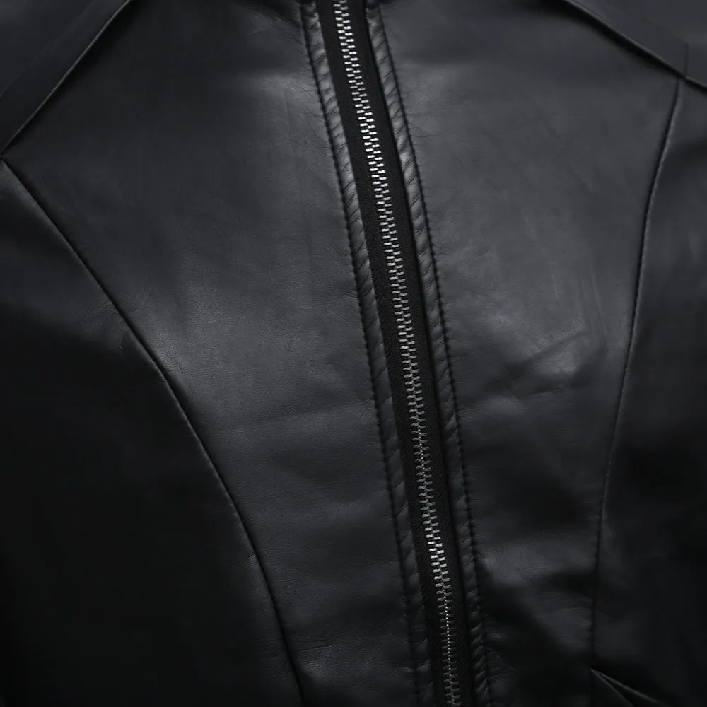 Men's Stylish Zipper Design Stand Collar Warm Slim Fit Leather Coat