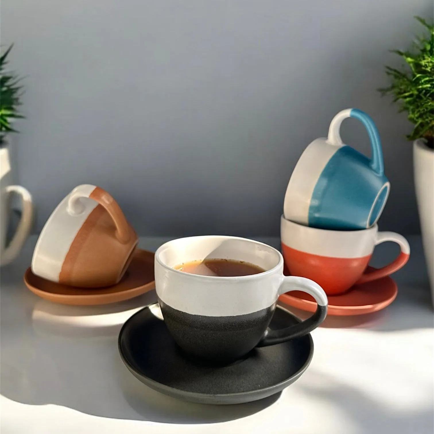Minimalist Ceramic Coffee Cup with Saucer