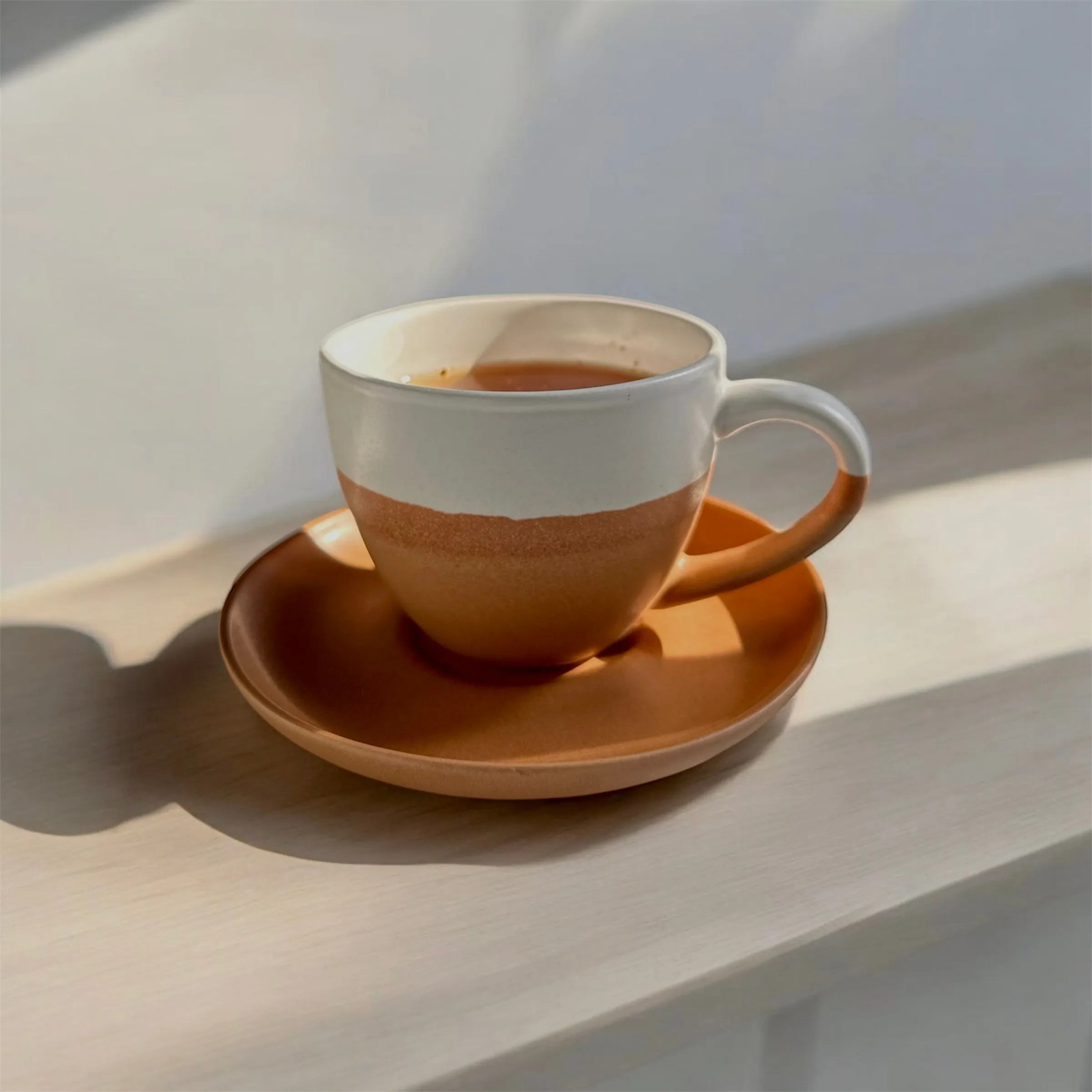 Minimalist Ceramic Coffee Cup with Saucer