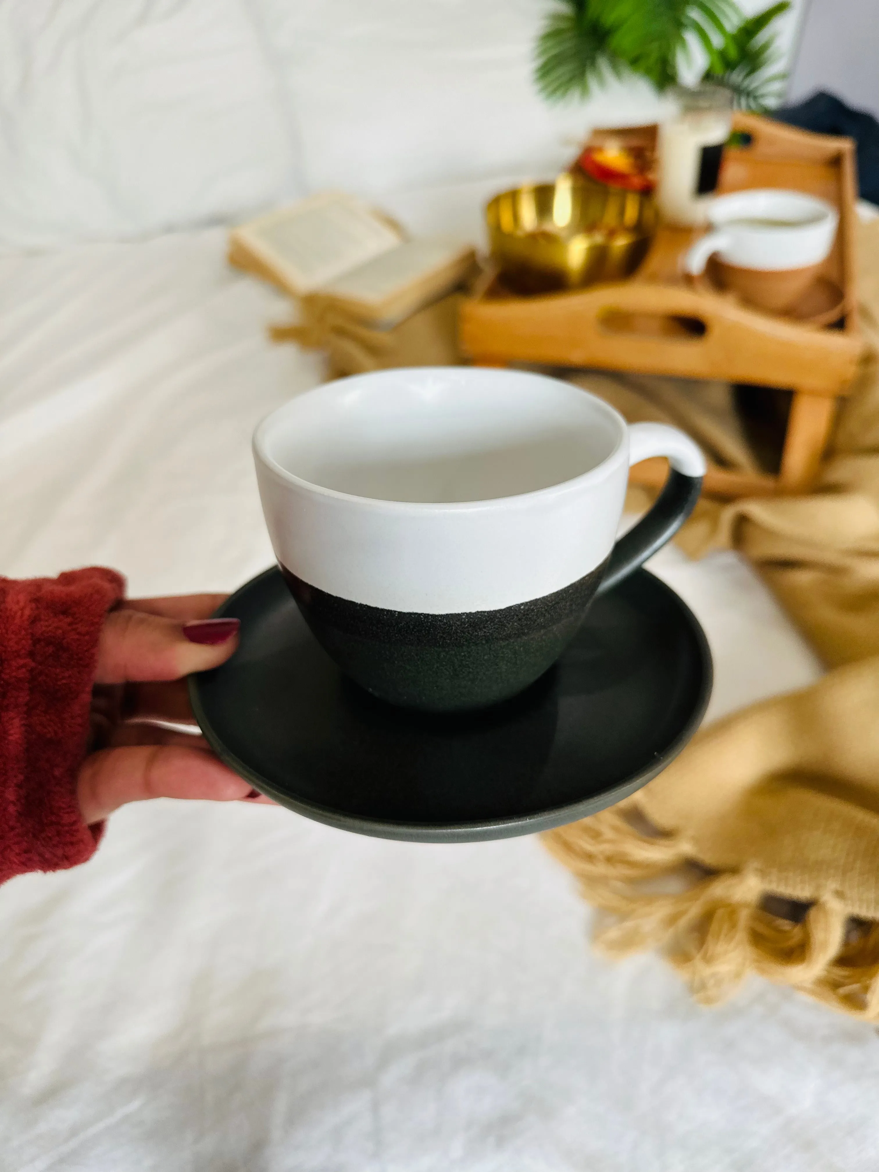 Minimalist Ceramic Coffee Cup with Saucer