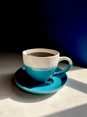 Minimalist Ceramic Coffee Cup with Saucer