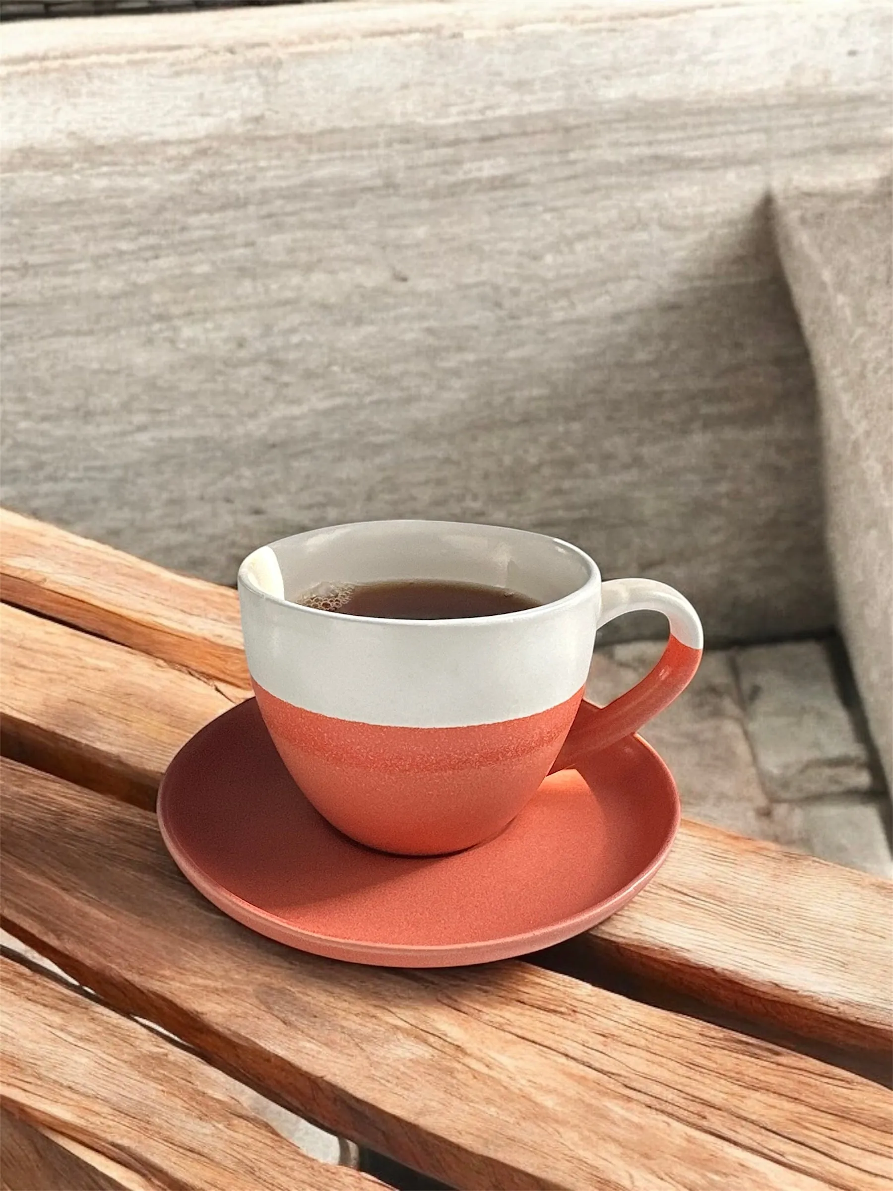 Minimalist Ceramic Coffee Cup with Saucer