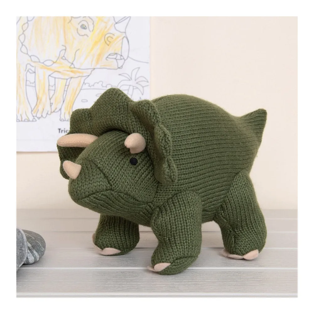 Moss Green Knitted Triceratops Dinosaur Plush Toy