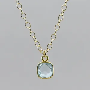 Natural Aquamarine Pendant Necklace with Fully Adjustable Gold-Filled Chain