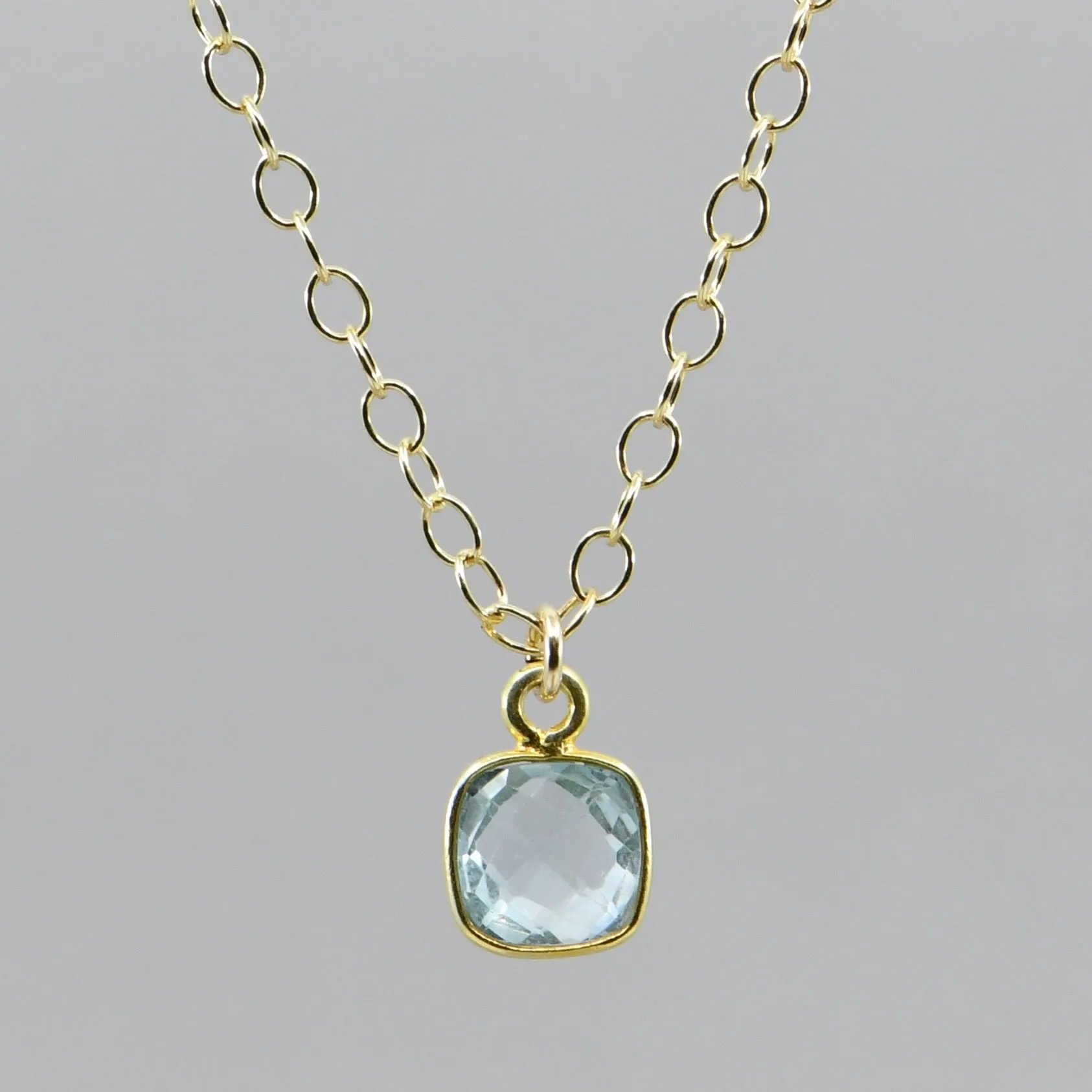 Natural Aquamarine Pendant Necklace with Fully Adjustable Gold-Filled Chain