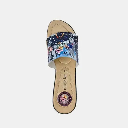 New York USA Rhinestone Wedge Slippers