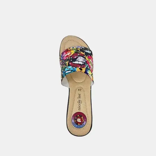 New York USA Rhinestone Wedge Slippers