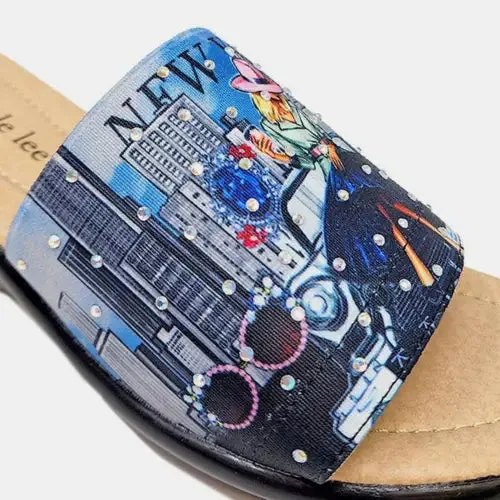 New York USA Rhinestone Wedge Slippers