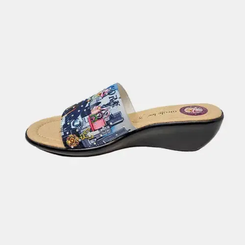 New York USA Rhinestone Wedge Slippers