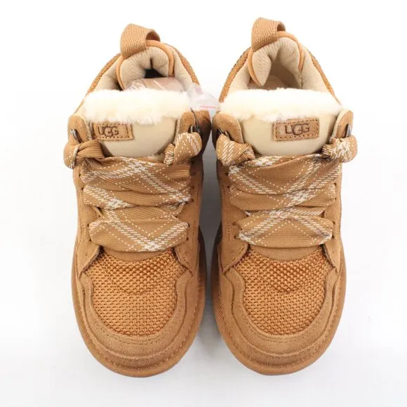 NIB UGG Kids' Lowmel Suede &amp; Textile Sneakers in Chestnut US Size 3K