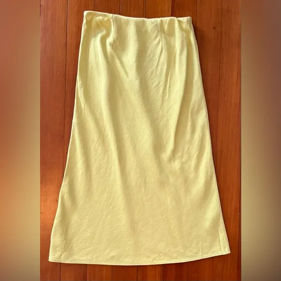 NWOT Madewell Linen Blend Yellow Pull-on Midi Skirt - 0