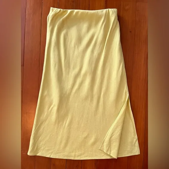 NWOT Madewell Linen Blend Yellow Pull-on Midi Skirt - 0