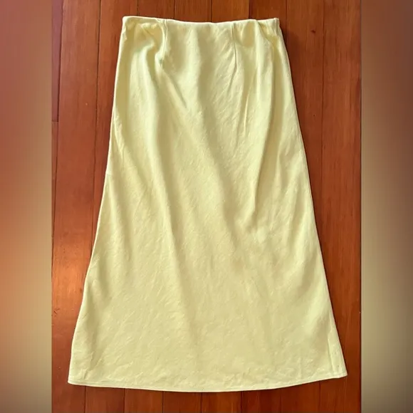 NWOT Madewell Linen Blend Yellow Pull-on Midi Skirt - 0
