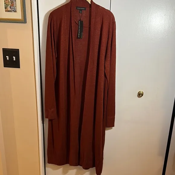 NWT Banana Republic Long Rust Linen Blend Cardigan size L