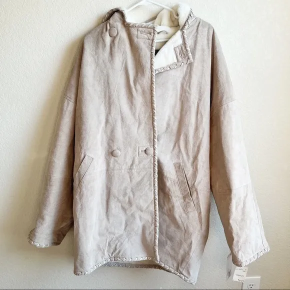 NWT Vintage Bad Lands Outerwear Leather Trench Boutique Heavy Jacket Coat Large