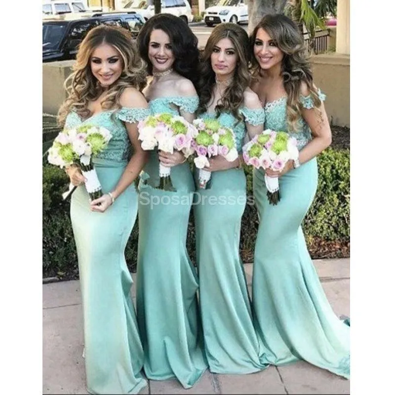 Off Shoulder Green Mermaid Long Bridesmaid Dresses Online, Cheap Dresses, WG703