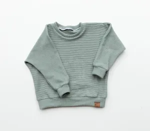 Organic Waffle Knit Crew Neck Pullover - Eucalyptus