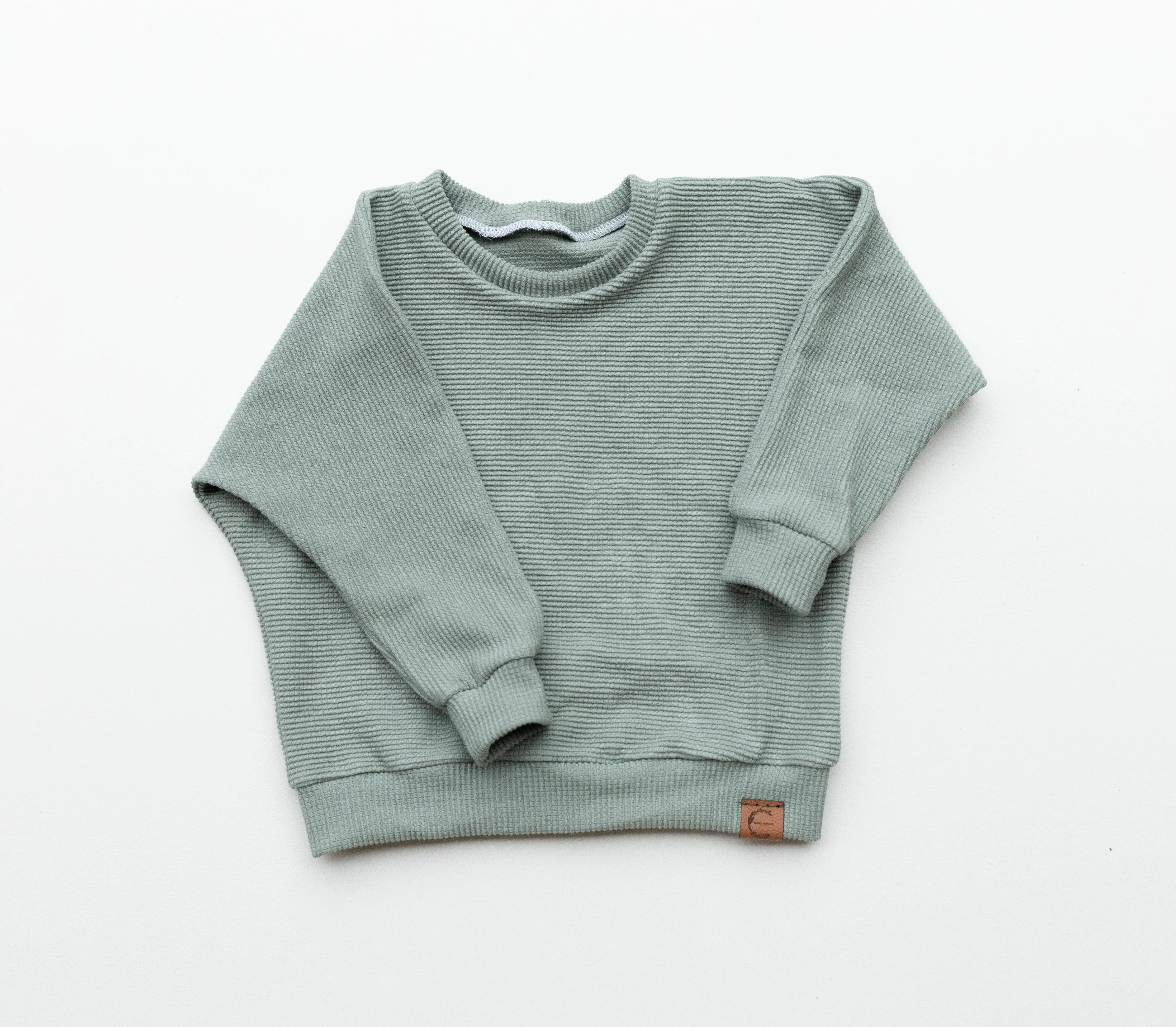 Organic Waffle Knit Crew Neck Pullover - Eucalyptus