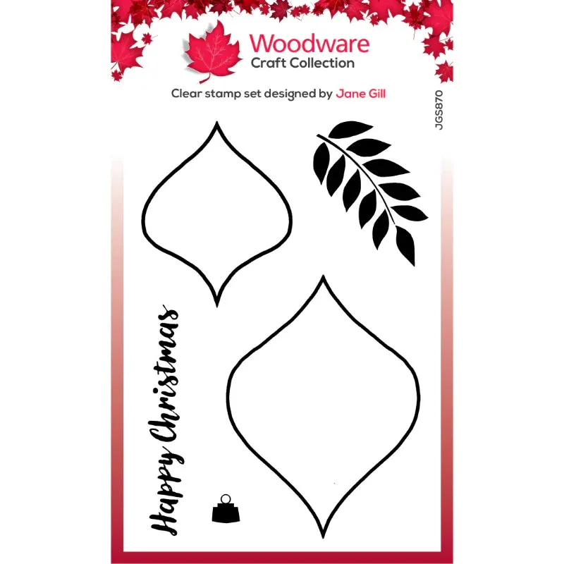 Paintable Baubles Peardrops 4x6” Clear Stamp Woodware JGS870