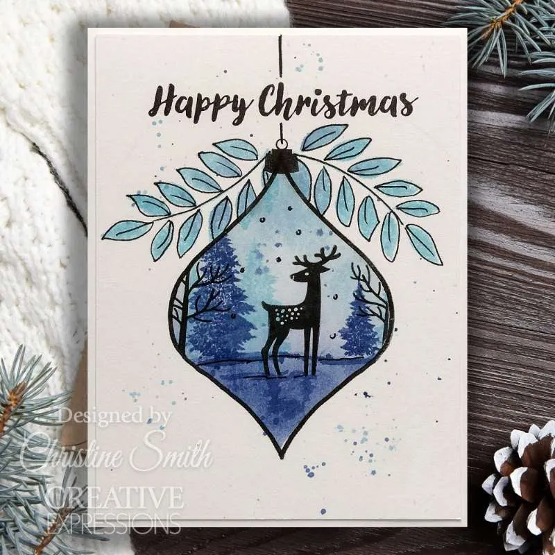 Paintable Baubles Peardrops 4x6” Clear Stamp Woodware JGS870