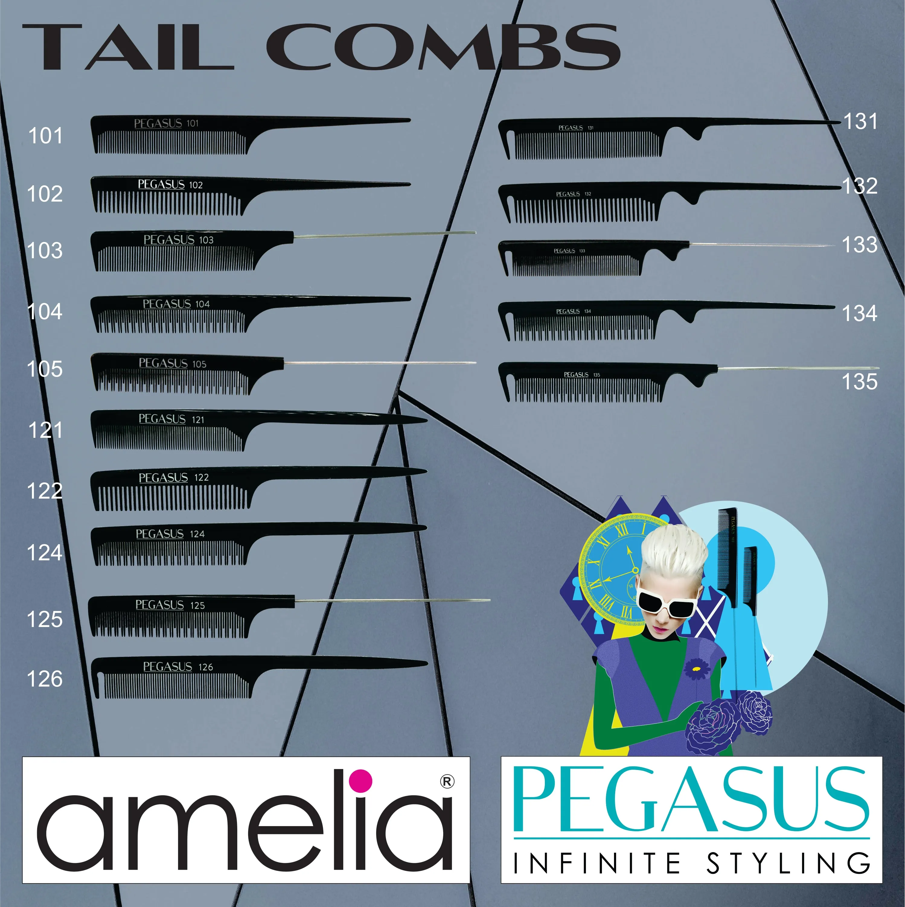 Pegasus 126, 8.25in Hard Rubber Fine Tooth Rat Tail Comb with Sectioning, Seamless, Anti Static, Heat and Chemically Resistant, Great for Parting, Coloring Hair | Peines de goma dura - Black