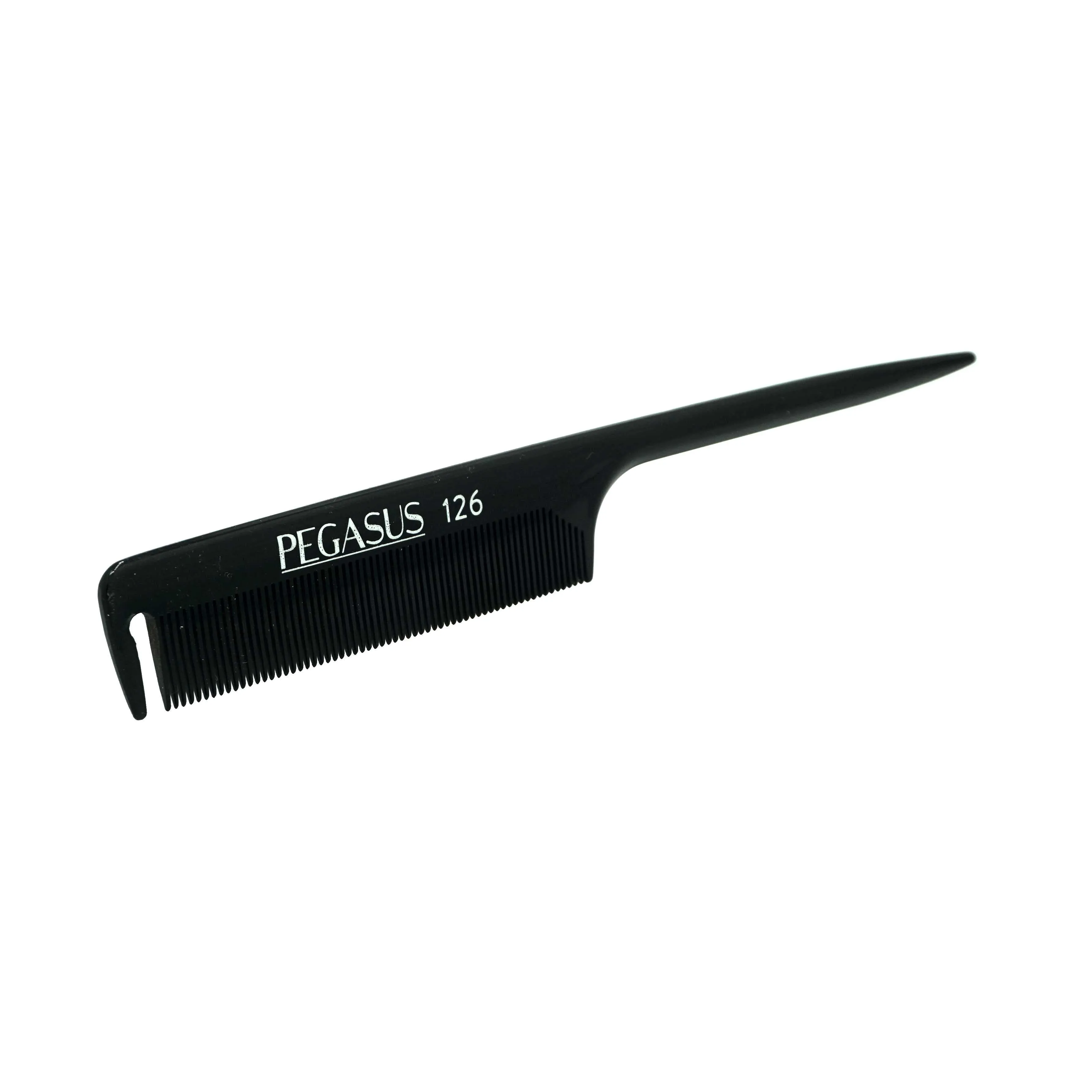 Pegasus 126, 8.25in Hard Rubber Fine Tooth Rat Tail Comb with Sectioning, Seamless, Anti Static, Heat and Chemically Resistant, Great for Parting, Coloring Hair | Peines de goma dura - Black