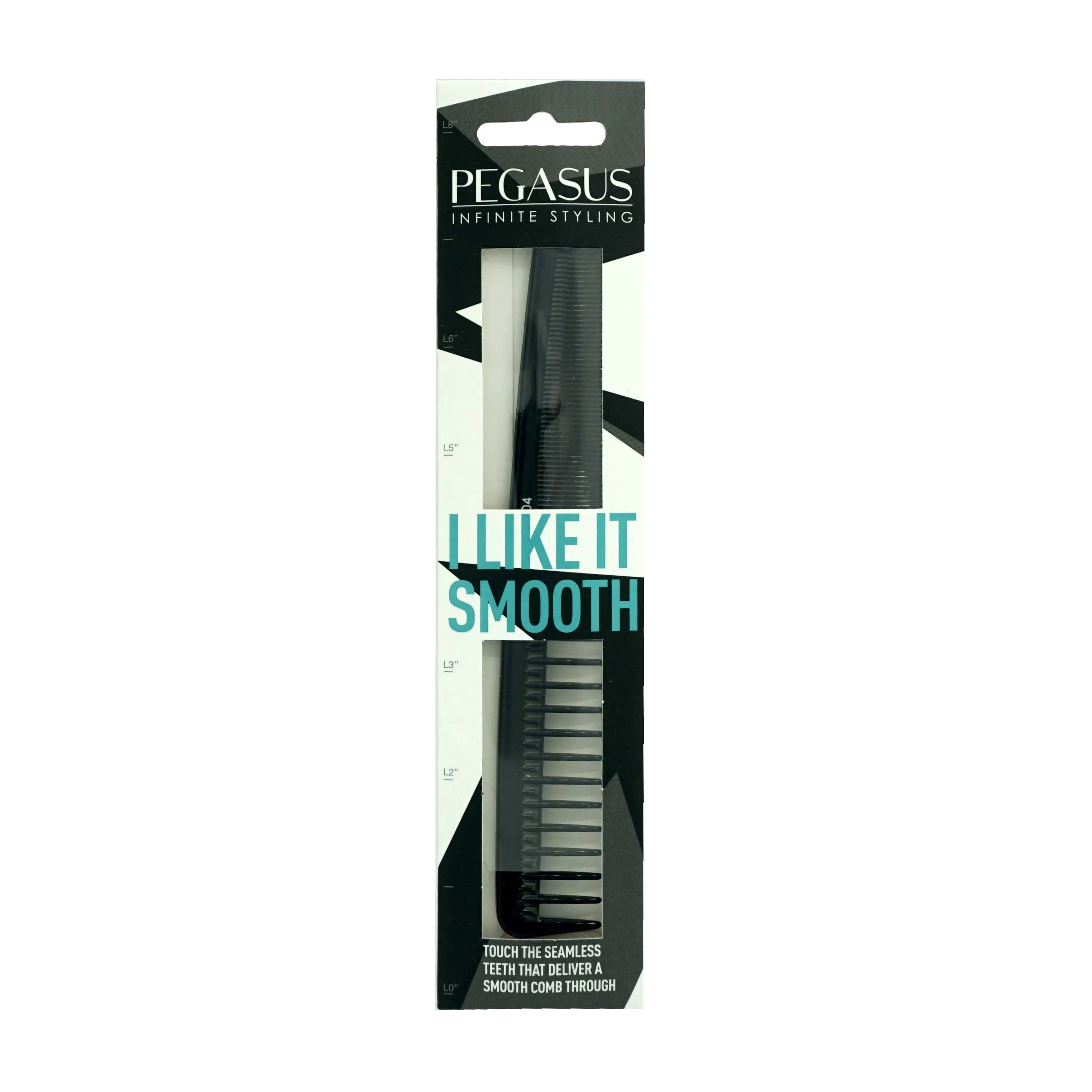 Pegasus 204, 7in Hard Rubber Hair Trimming/Cutting Com with Extra Course/Fine Teeth, Anti Static, Heat and Chemically Resistant, Wet Hair, Everyday Grooming Comb | Peines de goma dura - Black