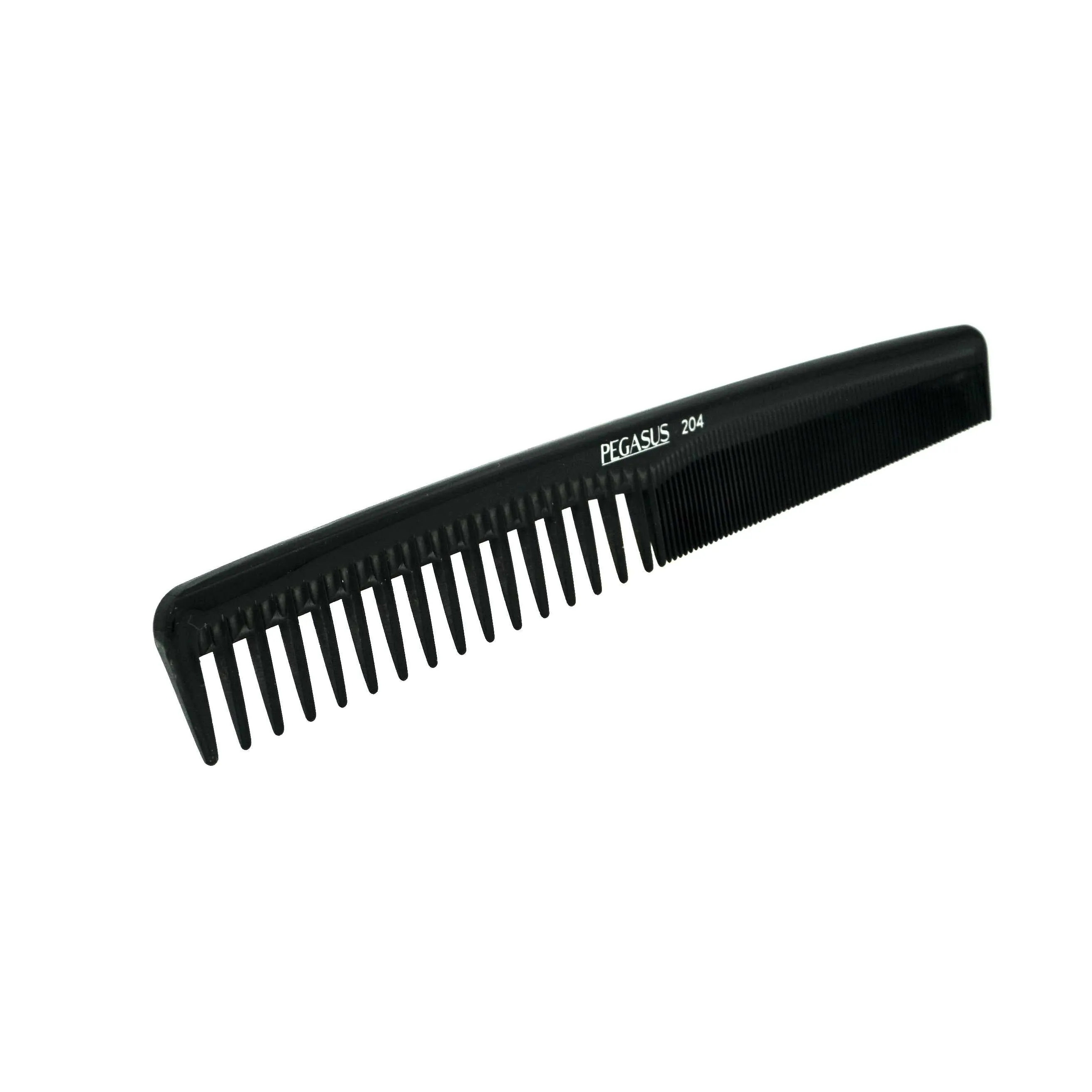 Pegasus 204, 7in Hard Rubber Hair Trimming/Cutting Com with Extra Course/Fine Teeth, Anti Static, Heat and Chemically Resistant, Wet Hair, Everyday Grooming Comb | Peines de goma dura - Black