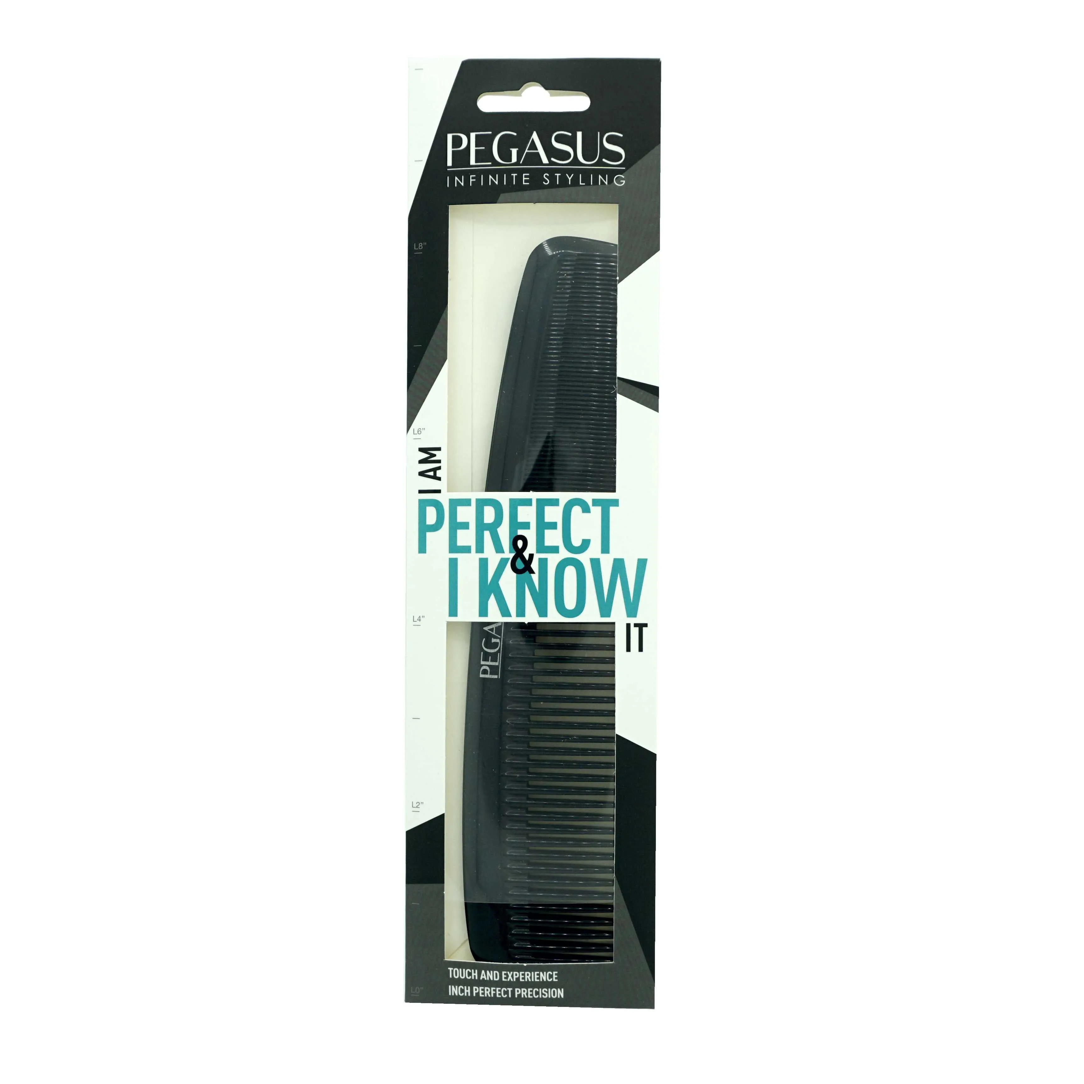 Pegasus 609, 8in Hard Rubber Heavy Styling Comb with Inch Marks, Seamless, Smooth Edges, Anti Static, Heat and Chemically Resistant, Portable Pocket Purse Dresser Comb | Peines de goma dura - Black