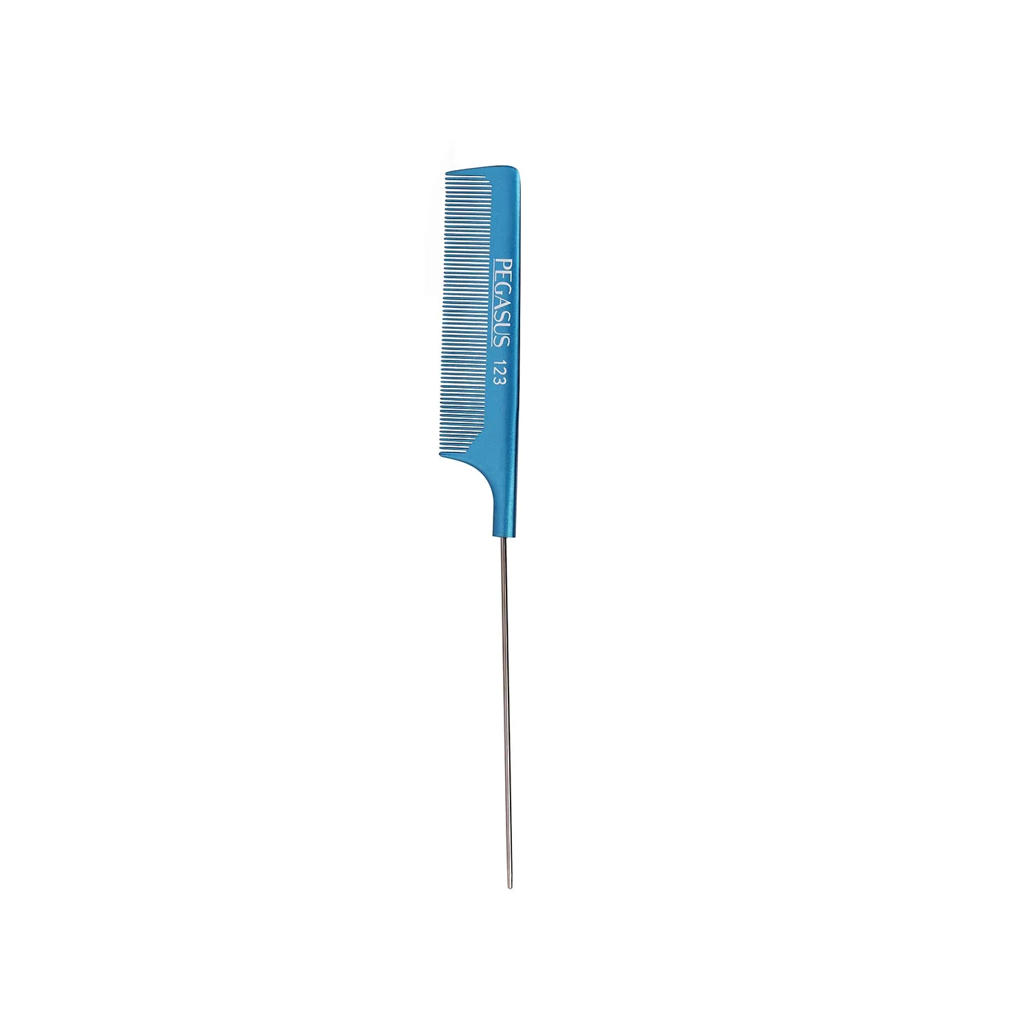 Pegasus MICOLOR 123, 9.75in Hard Rubber Fine Tooth Pintail Comb, Seamless, Anti Static, Heat and Chemically Resistant, Stainless Steel Pin, Great for Parting, Coloring Hair | Peines de goma dura - Blue