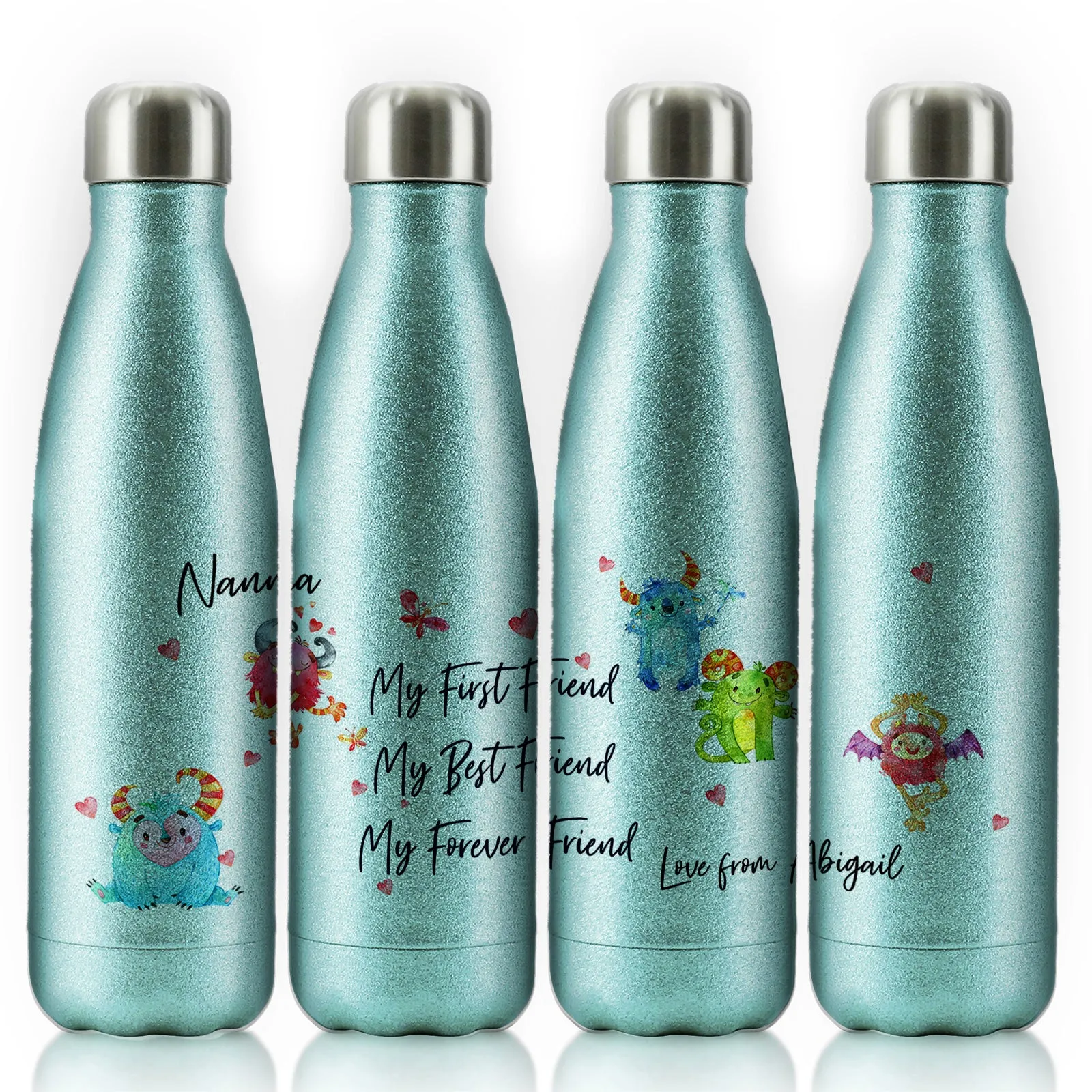 Personalised Cola Bottle with Stylish Text and Forever Friend Monster Message