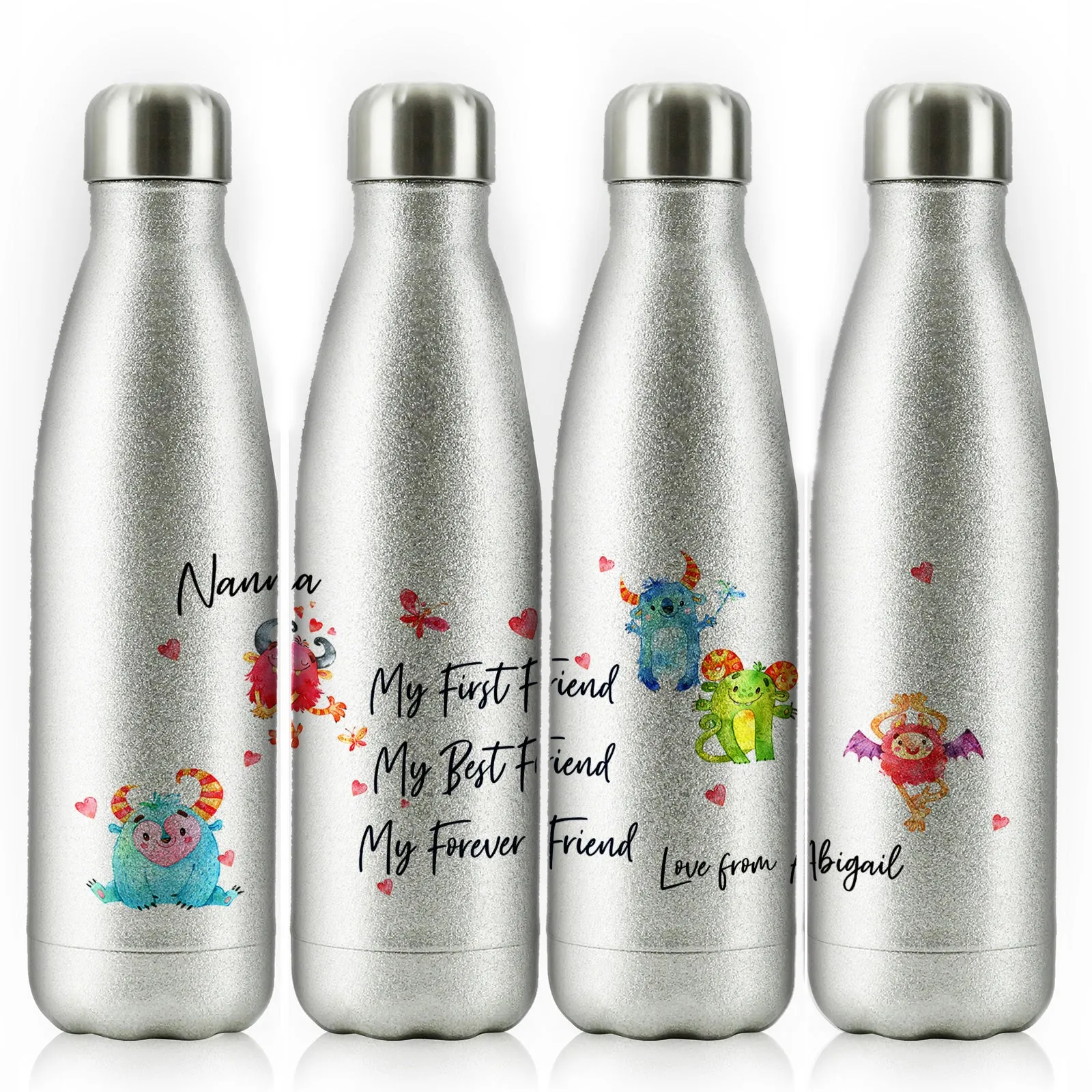 Personalised Cola Bottle with Stylish Text and Forever Friend Monster Message