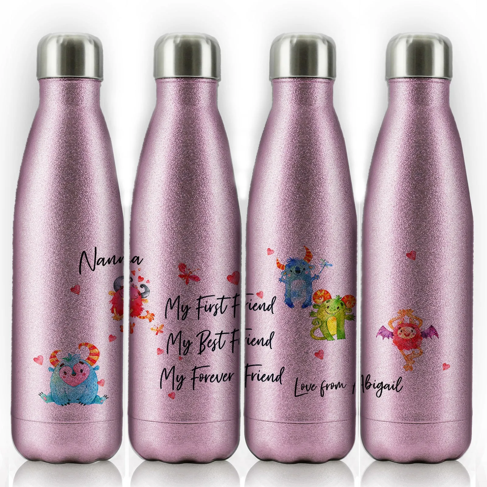 Personalised Cola Bottle with Stylish Text and Forever Friend Monster Message